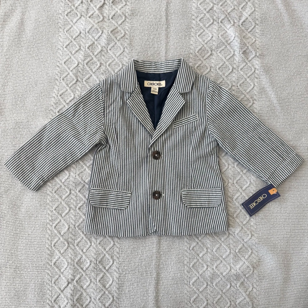 Navy & White Seersucker Pinstriped Toddler Blazer 12M